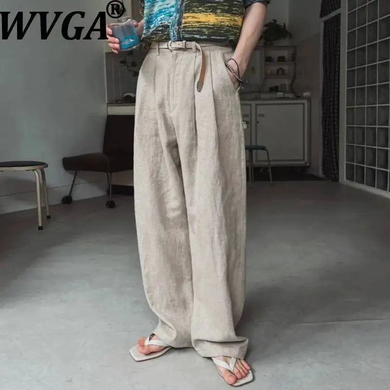 

WVGA Summer New Men's Linen Straight Loose Wide-Leg Trousers Korean Style Niche Chic Casual Draped Floor-Length Pants Ins W24001