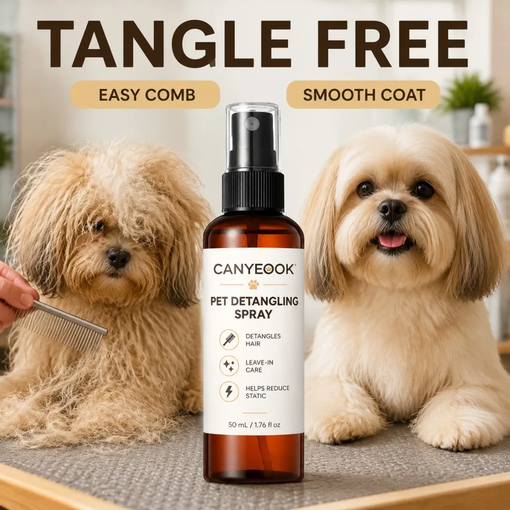 CANYEOOK Pet Hair Detangler Spray 50ml Remove Tangles Anti Static No Rinse for Dog Cat Smooth Grooming Pro Care