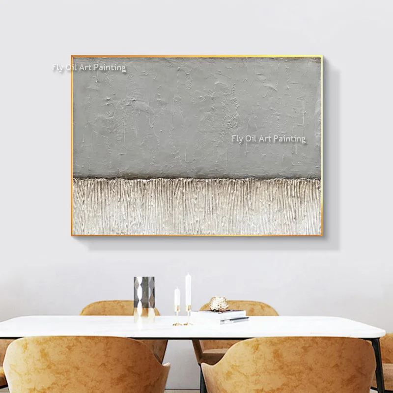 Abstraktes grau-beiges dickes Leinwand-Kunstwerk, handgezeichnetes grau-weißes Ölgemälde, neues Design-Design für Wohnzimmer-Dekoration als Geschenk
