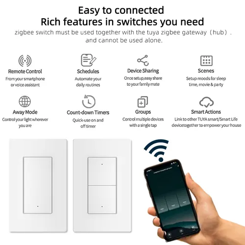 Imagen 2 del producto Dawnjoy-disyuntor de luz de pared inteligente zigbee 3,0, 1/2/3/4 entradas, 110V-220V, voz remota tuya con Homekit, Alexa, googlehome, SmarThings
