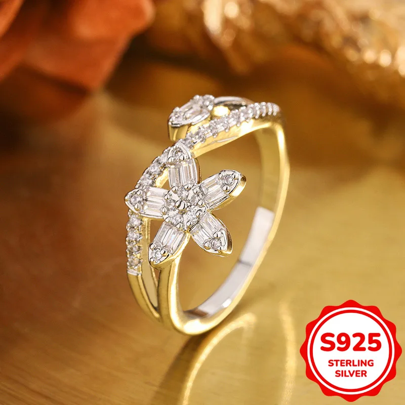 Fashionable authentic S925 sterling silver irregular flower geometric opening adjustable daily commuting gift jewelry