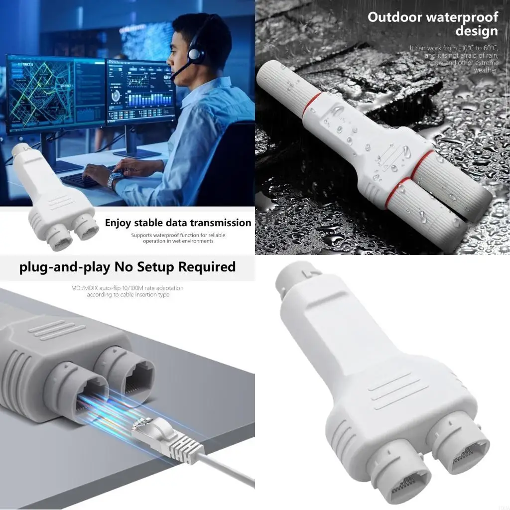 193A Waterproof Design,IP68 Waterproof RJ45 Coupler Splitters 1in 2Out Data Transmission Extenders Reliable Data Distribution