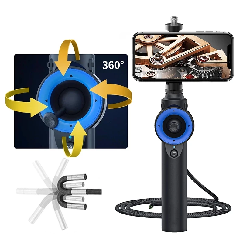 Cámara endoscópica de cuatro vías más nueva articulada 360 ° Cámara de inspección automotriz 1080P HD 6,2 mm para cámara de tubo iPhone Android