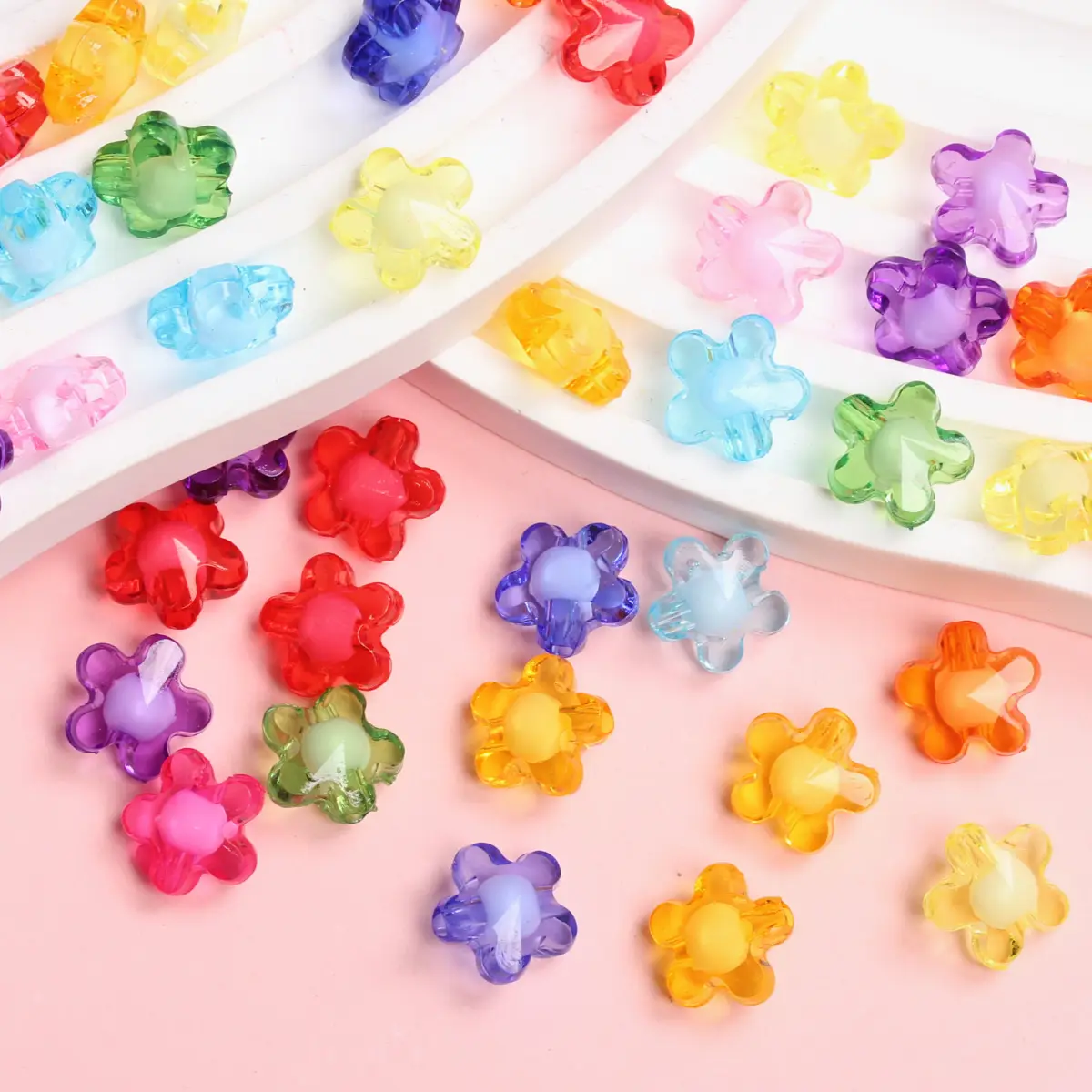 20Pcs 12mm Clear Sandwich Flower Loose Beads For Jewelry Making DIY Crafts Beading Accessories