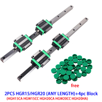 2Pcs HGR15 HGR20 Square Linear Guide Rail +4pc HGH15CA HGW15CC HGH20CA HGW20CC Slide Block flang CNC Router Engraving