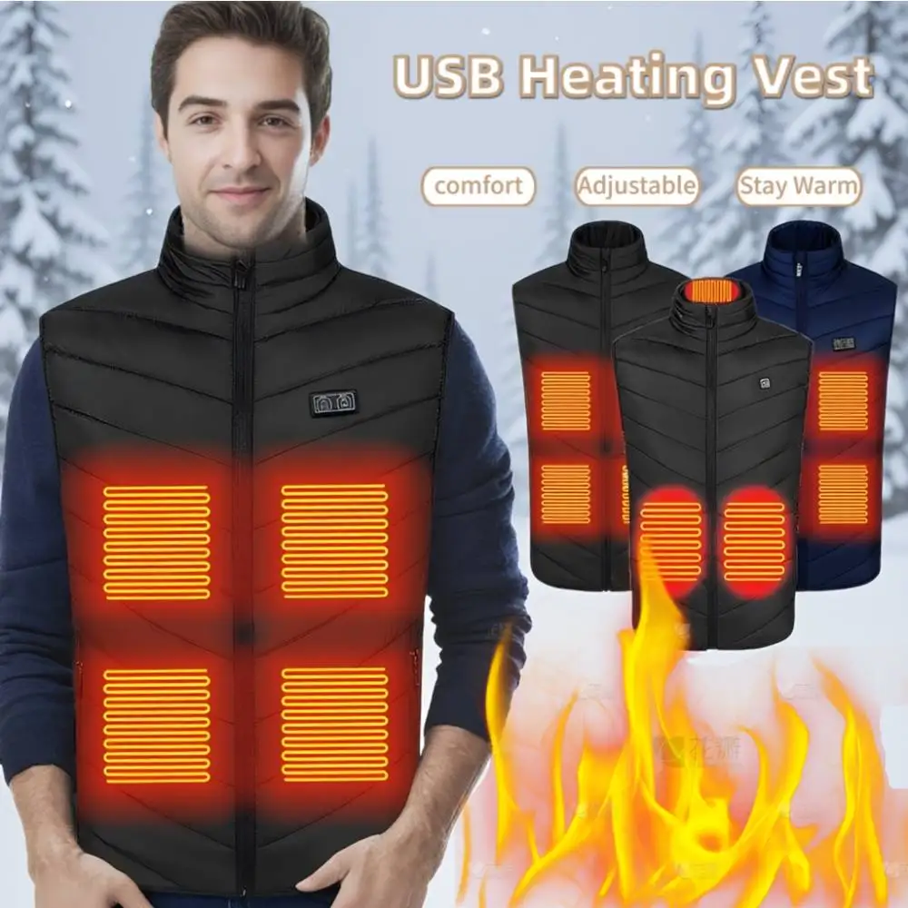 

9/11 зон нагрева, интеллектуальный USB-жилет с подогревом, регулируемая температура, умные куртки с электрическим подогревом, зимняя теплая термоодежда