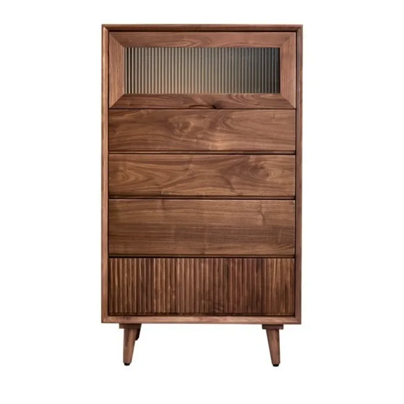 

North American black walnut glass living room TV side cabinet modern simple Japanese light luxury