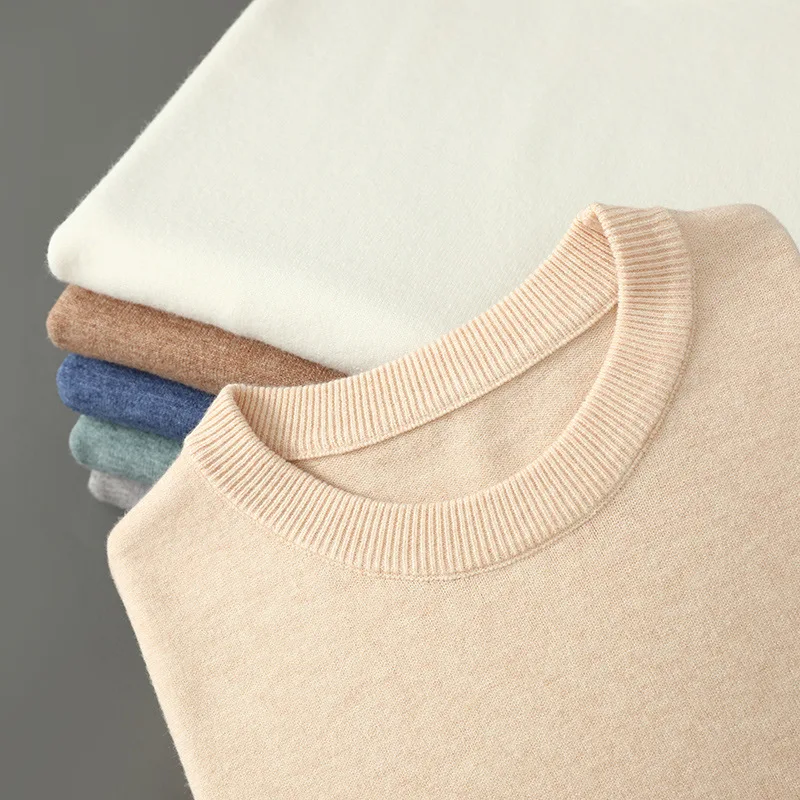 Men Cashmere Pullover O-Neck Sweater Autumn Winter Warm Solid Color Knitted Sweater Business Casual Long Sleeve Tops Pull Hommes - view 2