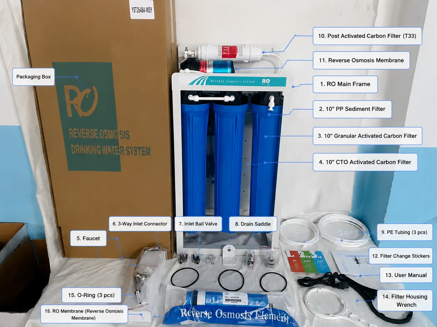 800GPD High Flow RO Water Filtration System For Kitchen Cafe Milk Tea Shop Pure Drinking Water Production Supply