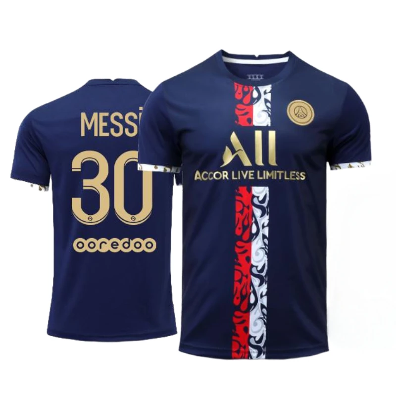 Tops del equipo francés clásico de manga corta Jersey para el hogar Messi & Mbappe 3ds transpirable deportes al aire libre entrenamiento Casual Club camiseta