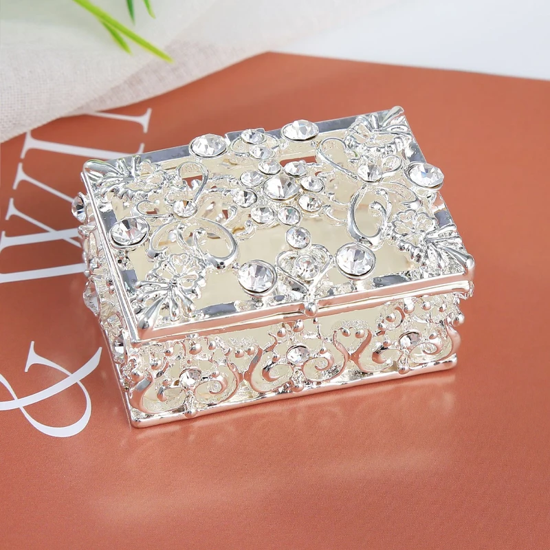 Wedding gift creative practical gift 925 silver plated diamond metal craft jewelry box