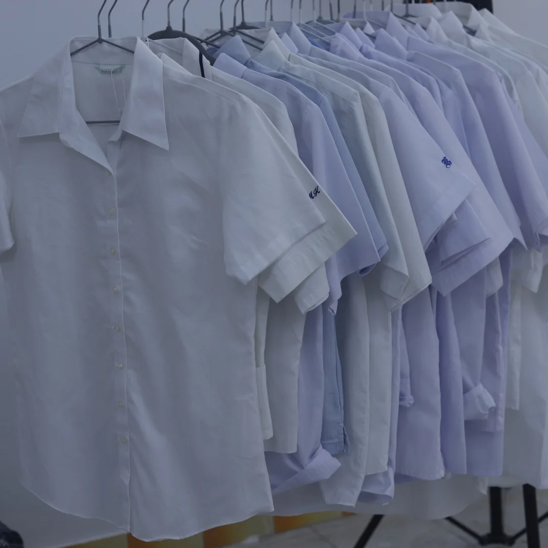 

Japanese Style Short Sleeve Shirt with Embroidery round Collar Student Uniform Top for Girls Straight Leg Pants mid Length Skirt