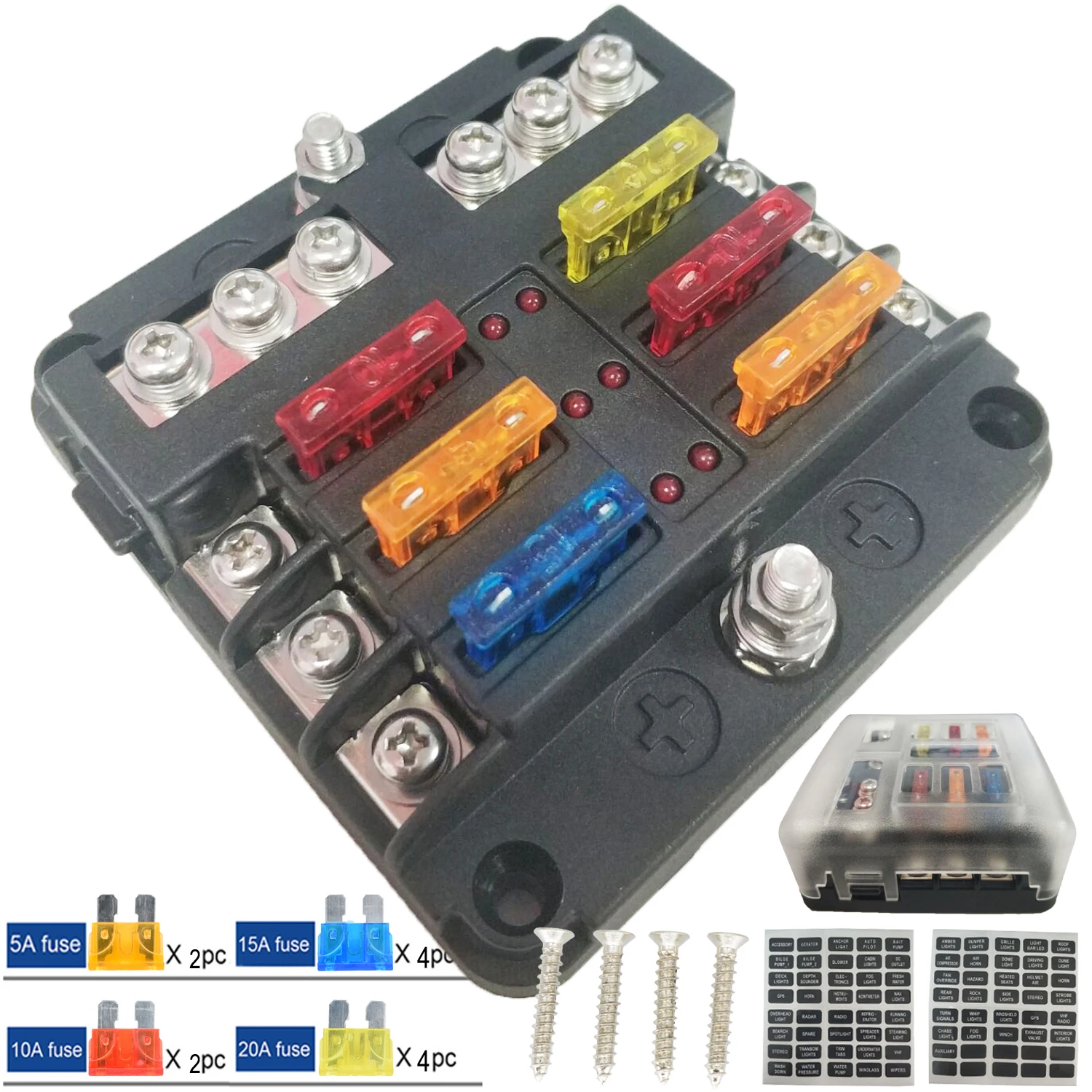 

12V / 24V Blade Fuse Box Block Plastic Cover Holder 6 Ways Blade For Car Boat Marine Bus Tricycle RV Van