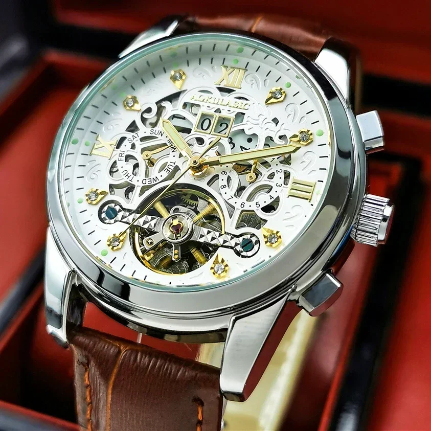 

AOKULASIC Automatic Mens Watches Tourbillon Top Brand Watch Men Mechanical Fashion Waterproof Luxury Hollow Out Wristwatches