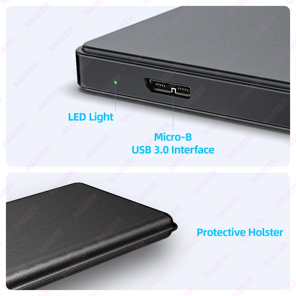 RAGEER 2.5" HDD Enclosure 5 Colors External Hard Drive Case USB3.0 To SATA 3.0 5Gbps Hard Disk Enclosure for 7mm/9.5mm 2.5" HDD