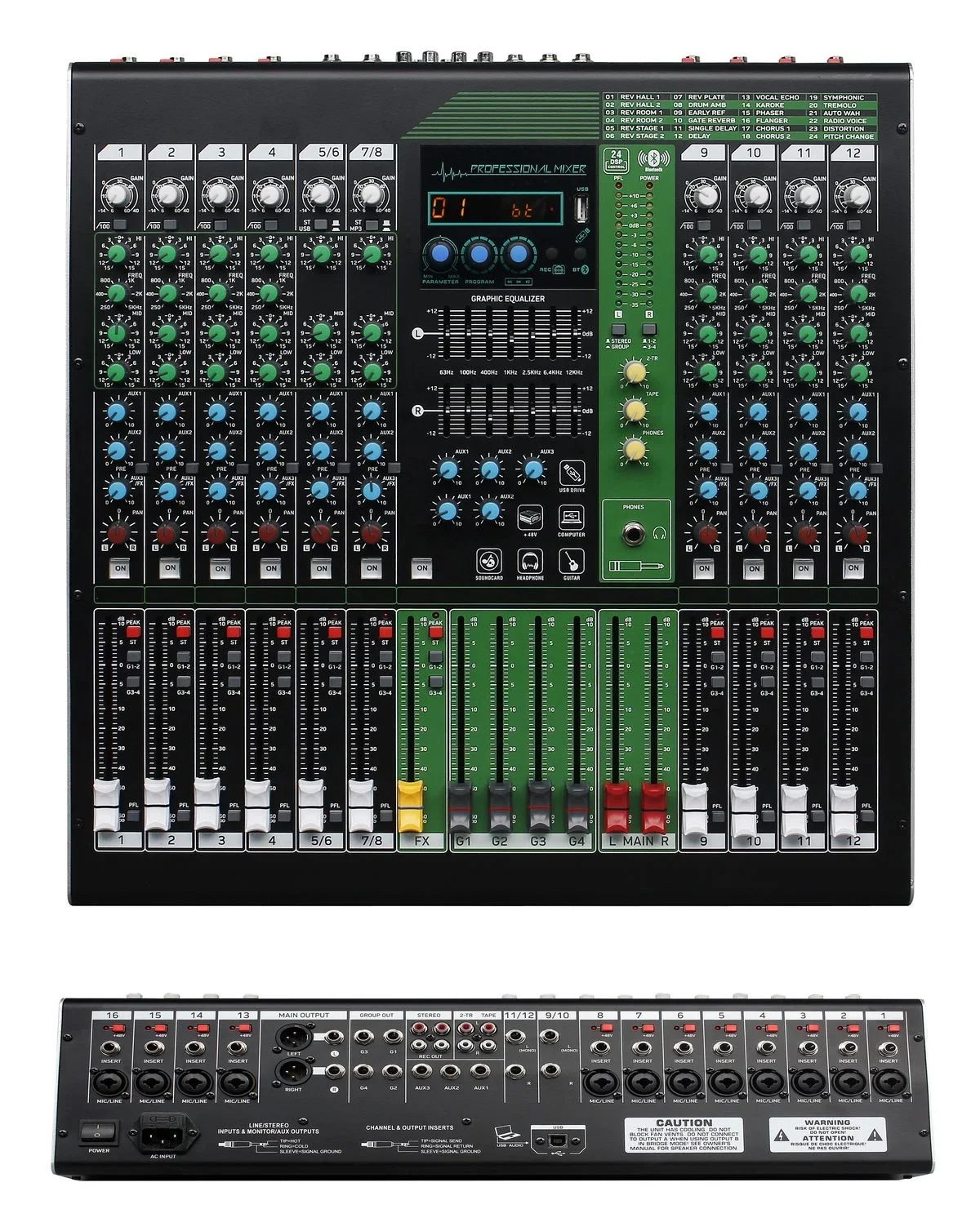 Professional 12 Channel Mixer Built-in Player ,MP3 Stage Performance Mixer Audio Professional