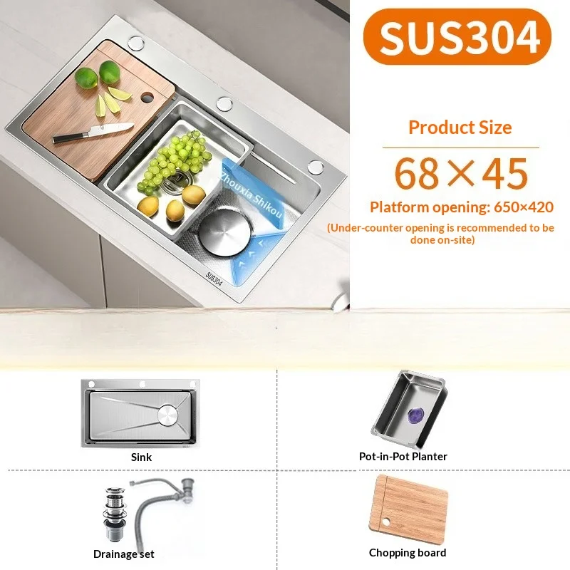Кухонная мойка из нержавеющей стали 304, одна чаша, утолщенная, глубокая, в фермерском стиле, многофункциональная сливная доска для посуды, кухня