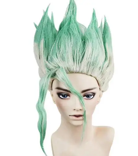 Anime Dr.Stone Ishigami Senkuu Cosplay Wig Short Green Mix Synthetic Hair Props