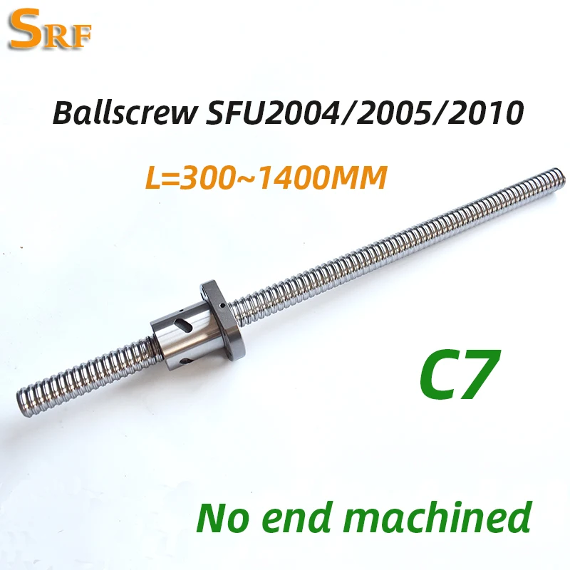 rolled-ball-screw-c7-sfu2004-2005-2010-300~1400mm-single-ballnut-no-end-mahcined-for-cnc-parts