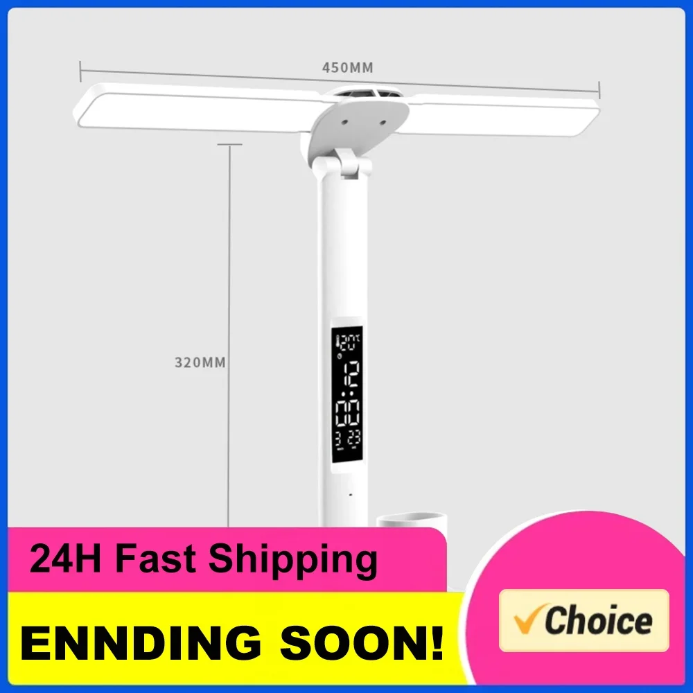 LED Bedside Lamp Adjustable with Calendar Desktop Decor Light Touch Control Reading Desk Lights Penholder for Home Office
