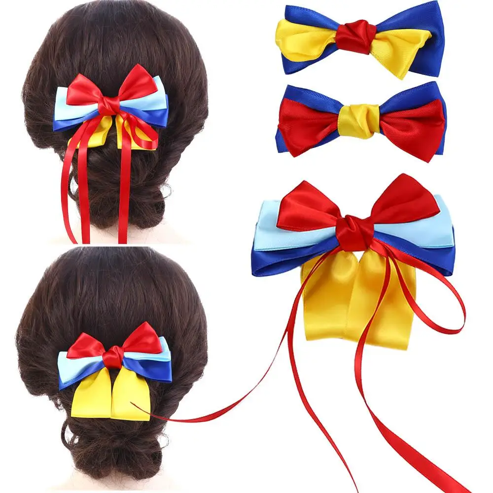 Presa estilo coreano para mulheres e meninas, grampos de cabelo, fita, branca de neve, azul, amarelo, vermelho, arco de princesa, presente infantil