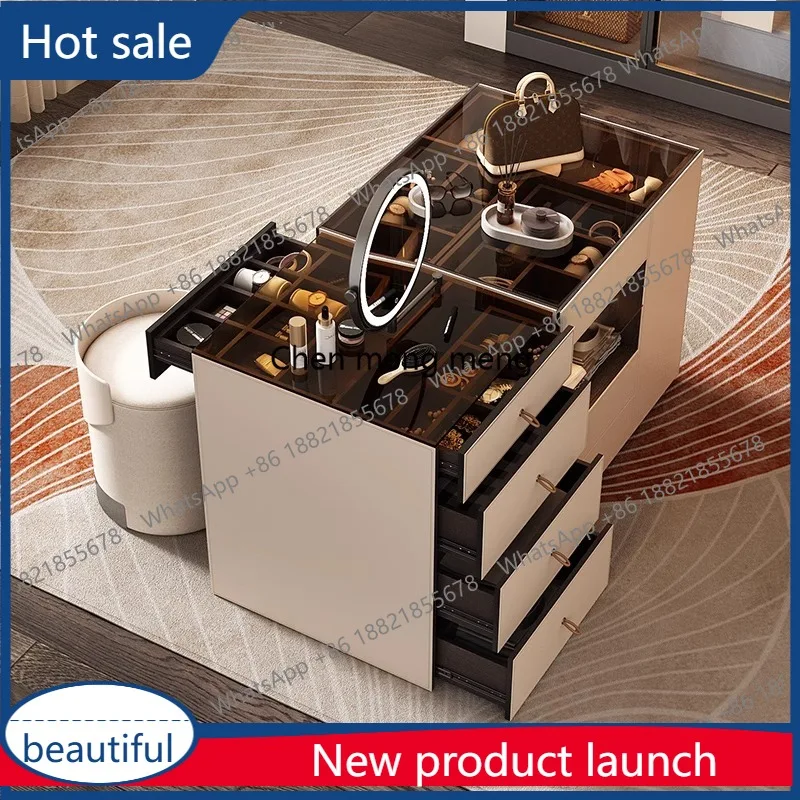 

A13 Italian minimalist cloakroom, bedroom, home dresser, chest of drawers, integrated saddle leather jewelry storage cabinet