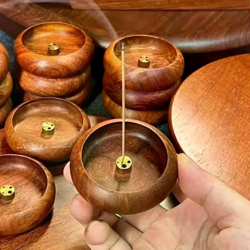 1Pcs Agarwood Tray Holder North American Black Walnut Solid Wood Incense Stick Handmade Tea Ceremony Round Incense Burner
