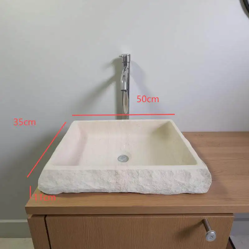 Natural stone French wood grain rectangular wash basin outer natural surface retro on-stage basin sink