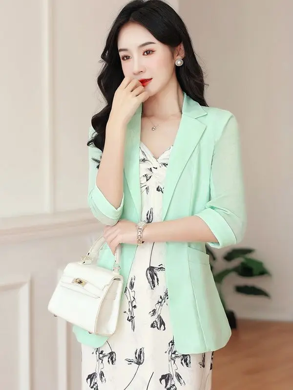 

Half Sleeve Fashion Elegant Spring Summer Formal Blazers Jackets Coat Ladies Office OL Professional Outwear Tops Blaser Clothes