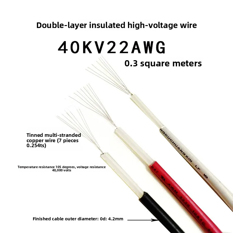 

40KV3239 double-layer insulated high voltage wire high voltage equipment electrostatic spraying negative ion wire 22awg