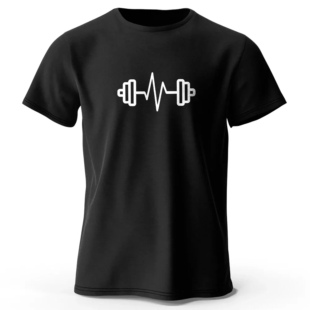 

2025 Summer Men's weightlifting dumbbell simple print 100% pure cotton fashionable and versatile clothing