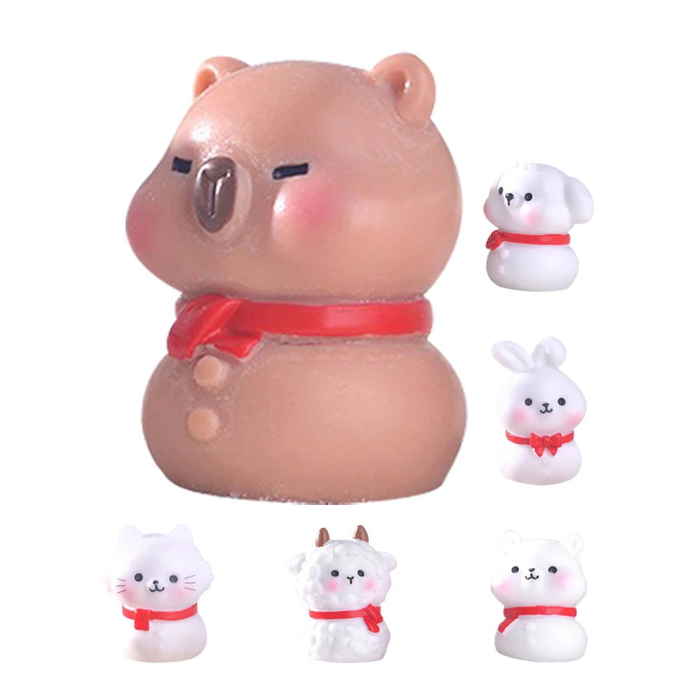

6pcs Mini Snowman Animal Figurines Resin Statues Adorable Designs Durable Decor Garden Planter Craft Indoor Outdoor