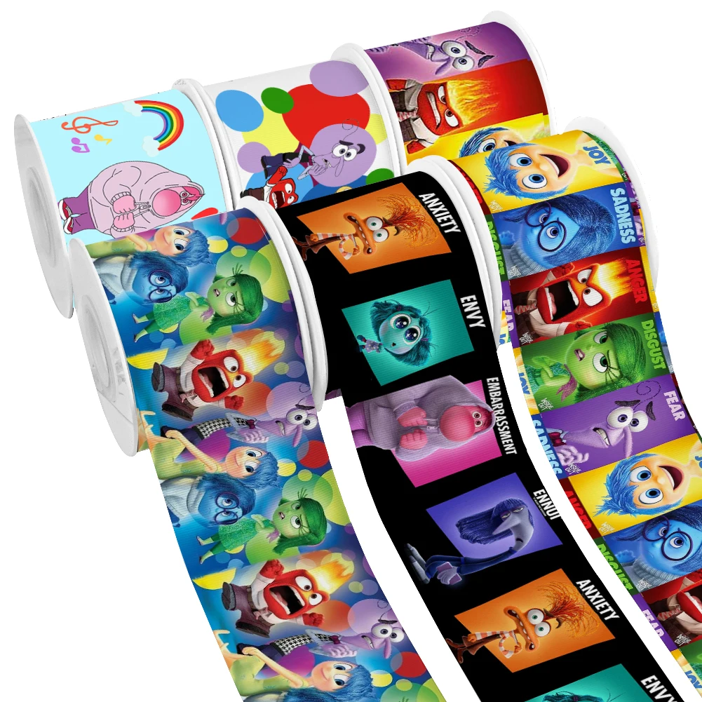 MINIS Disney Cartoon Inside Out 2 Character Printing nastro in Grosgrain 5Yards per fiocchi per capelli fai da te Merry Party Dec Meterials