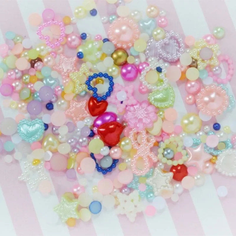 2mm-10mm Mixed Pack Pastel Pearl Flatback Resin Decoden Cabochon 50grams/bag Kawaii Pastel Pearl Star Decoden Cabochons