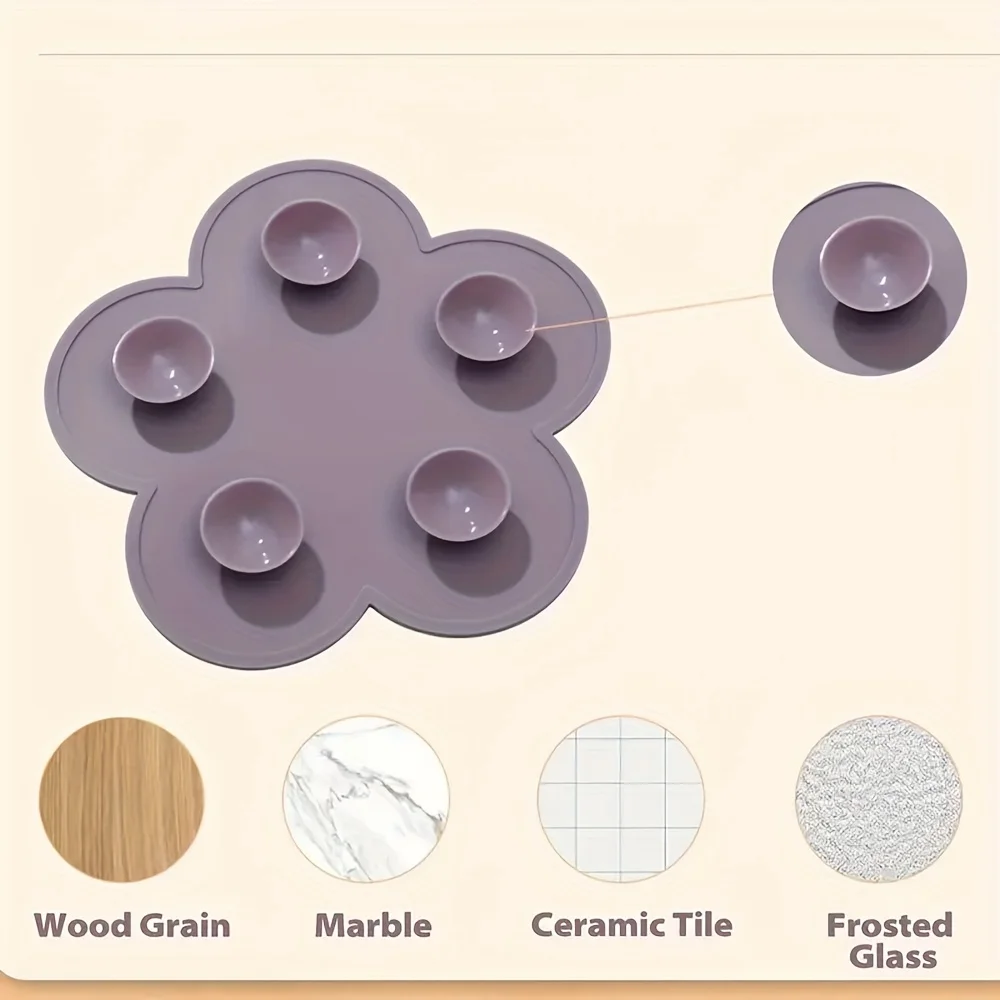 Tampon de nettoyage en forme de fleur en silicone |   Convient aux pinceaux de maquillage et aux outils de maquillage, avec ventouse pour nettoyer le maquillage de bouffées de poudre