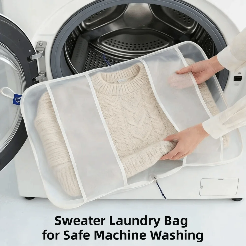 Portable Anti-deformation Sweater Laundry Bag Fine Mesh Reusable Washing Machine Pouch Folding Zipper Closure Storage Bag