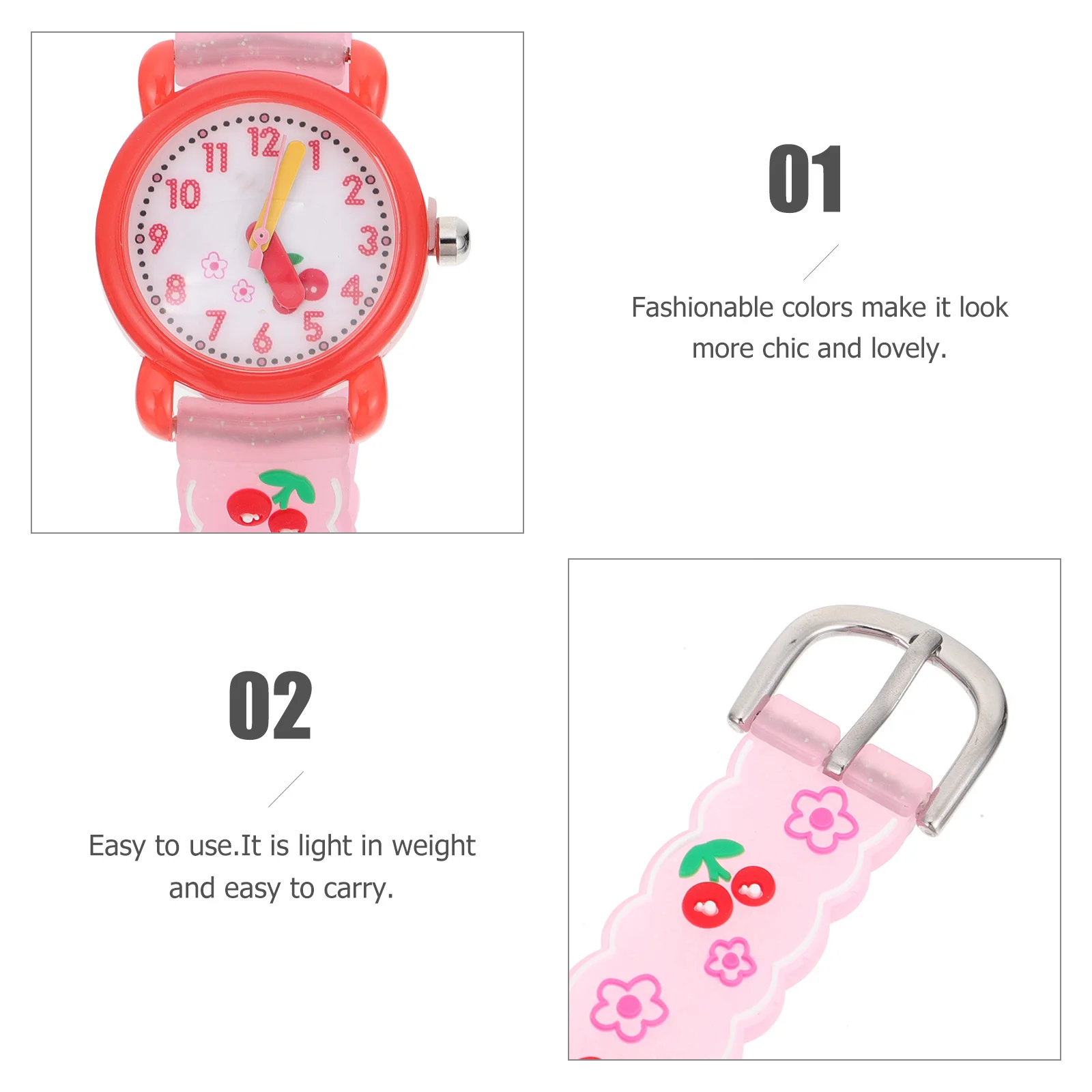 1Pcs Children Waterproof Watch Student Cartoon Quartz Watch Cherry Flower Pattern Silicone Band Comfortable Kids Wristwatch Gift