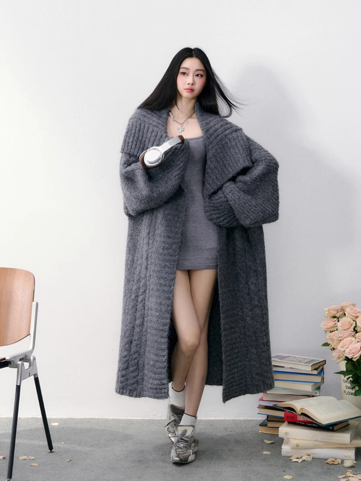 

Autumn Winter Long Over-Knee Knitted Sweater Coat Women's Lazy Aosphere Twist Long Women's Outerwear Korean Sle Thiened