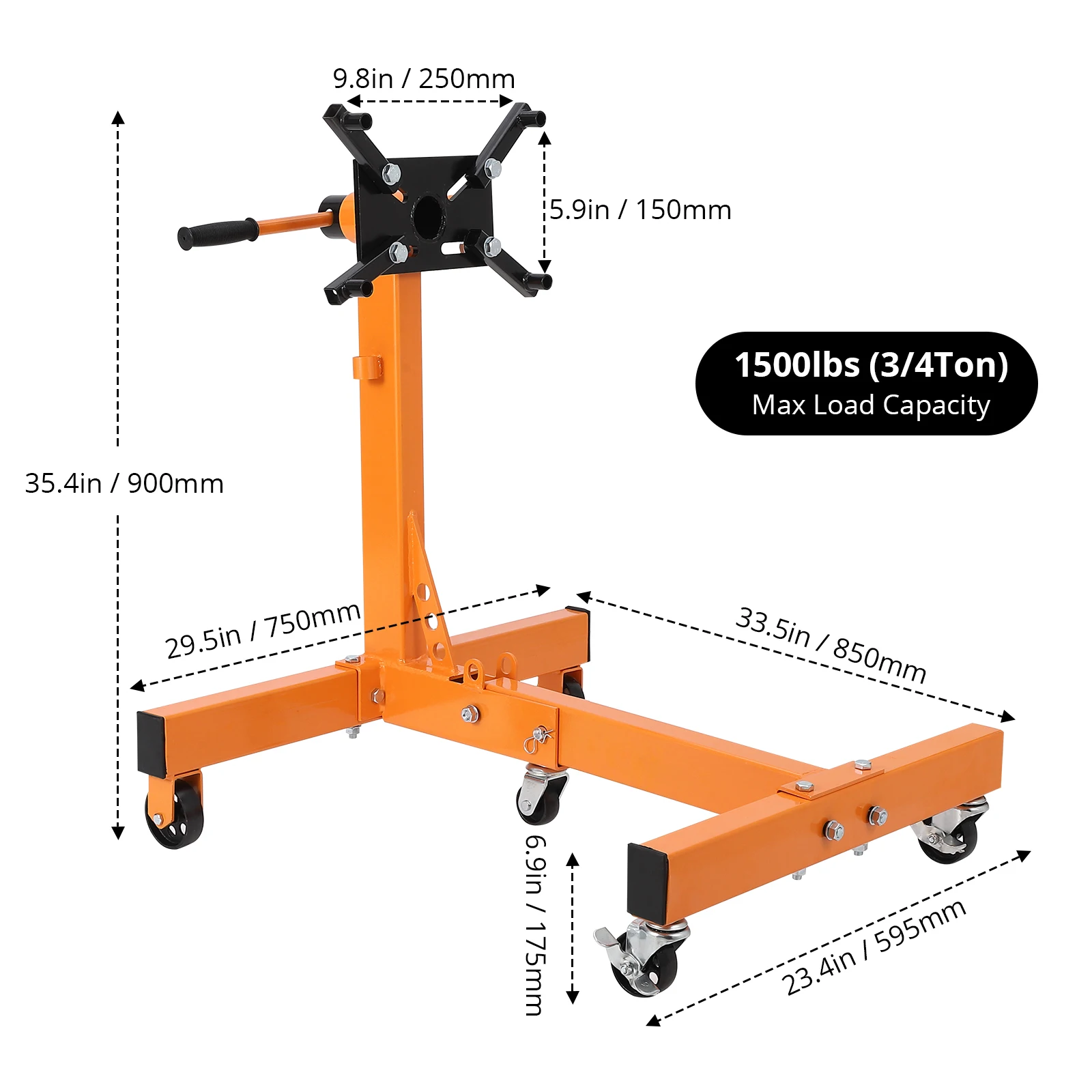 Rotating Engine Motor Stand - 1500LBS (3/4 Ton) Capacity, Heavy-Duty Steel, 360° Adjustable Mounting Head, Built-in Tool Tray