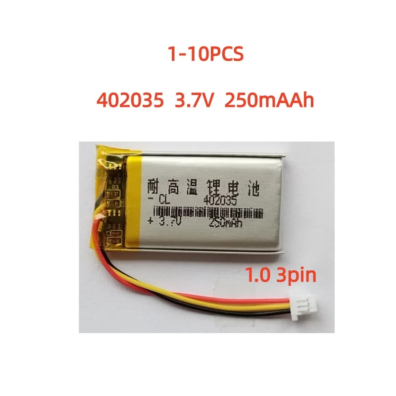 

1-10PCS 3.7V 250mAh Lipo Rechargeable Battery 402035 + 1.0mm 3Pin Plug for Driving Recorder Headset Electronic Products