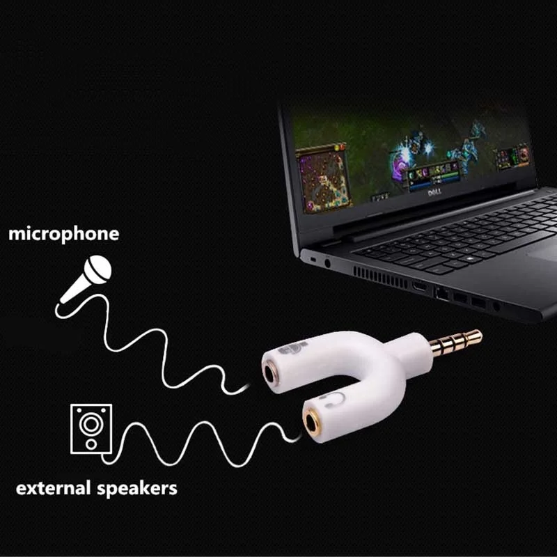 3.5mm Headphone Mic Audio Splitter U Shaped Headset Cable 4 Pole To Dual Jack For Laptop Smartphone PC Tablet Gaming