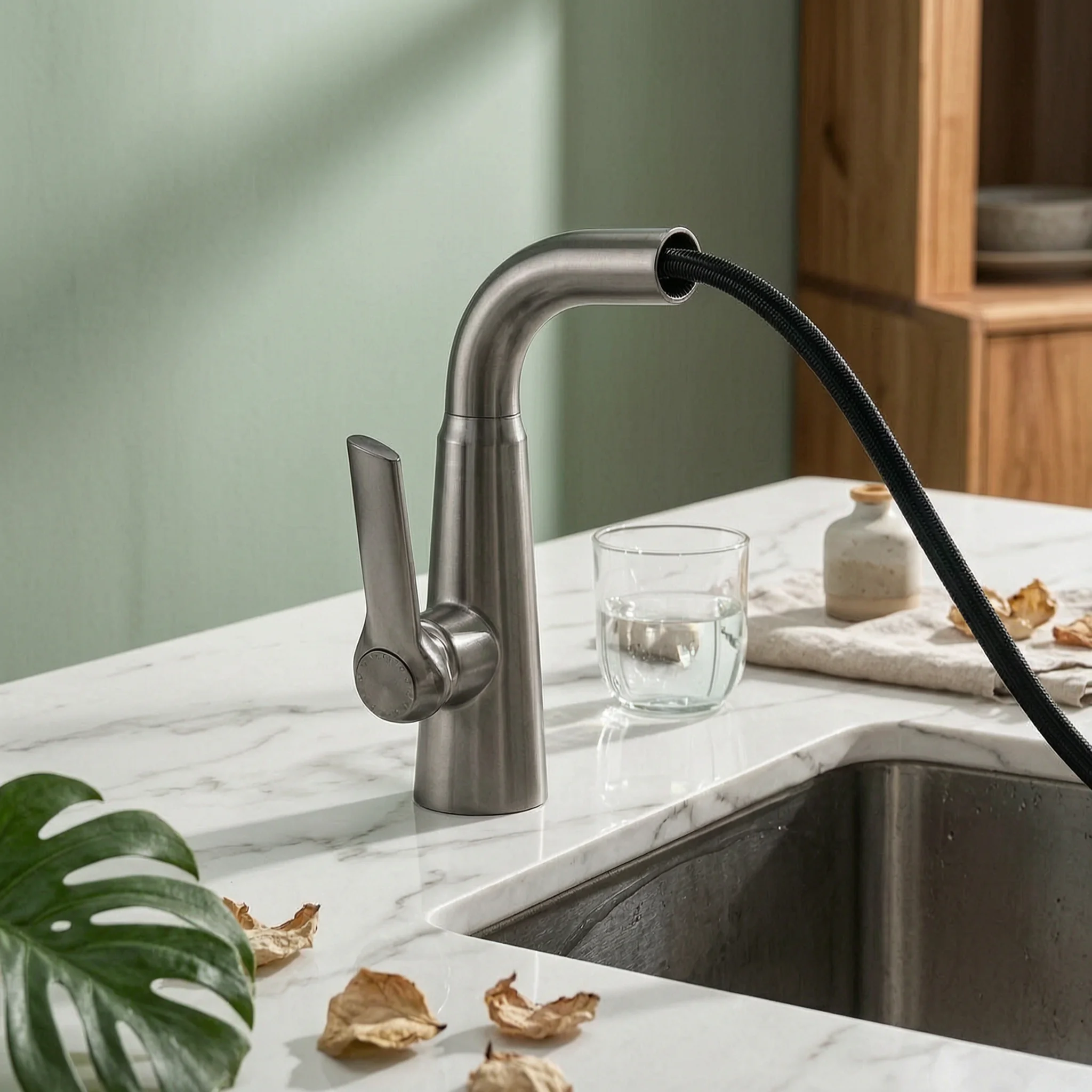 

Bathroom Faucet with Sprayer Swivel Spray Head Pull out Bathroom Faucet Easy to Clean Corrosion Resistant for Washing Basin