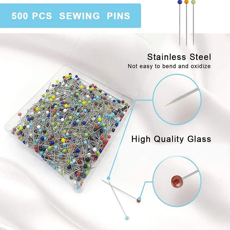 100Pcs/Box 38mm Sewing Pins Glass Ball Multicolor Head Straight Quilting Pins Pearl Heads For fixed DIY Crafts Jewelry Decor