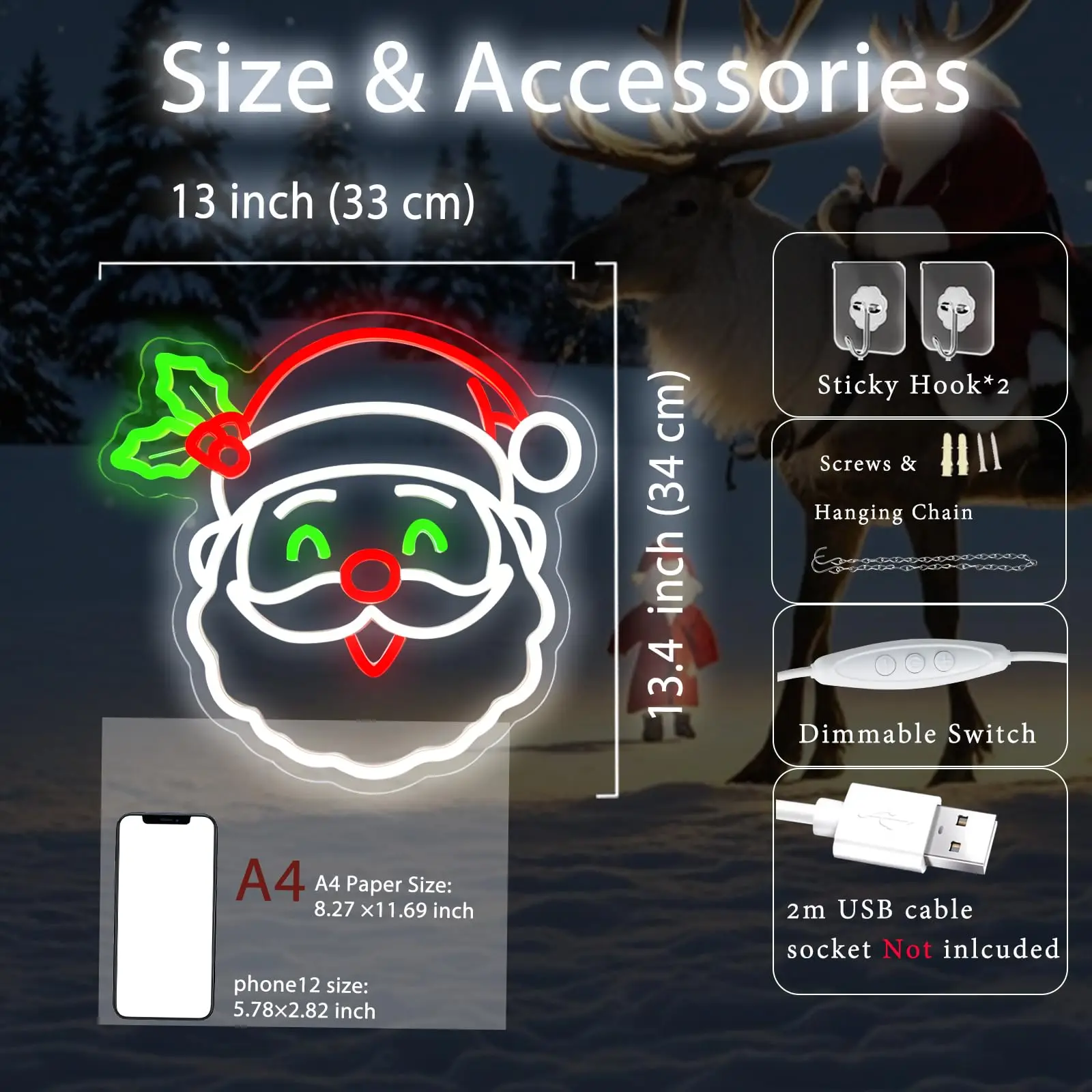 سانتا كلوز النيون عيد الميلاد عكس الضوء تضيء تسجيل جدار ديكور لعيد الميلاد حفلة غرفة نوم غرفة المعيشة هدية عيد الميلاد #3