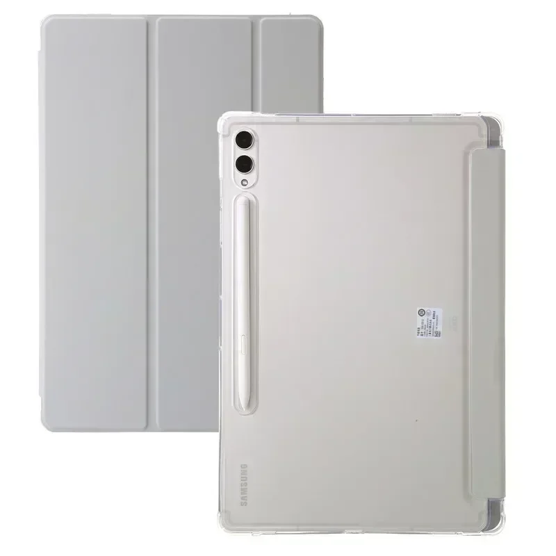 Étui en cuir PU à trois volets pour Samsung Tab S9 FE, coque arrière rigide en acrylique transparent, porte-stylo, Galaxy Tab S9 Fe, 10.9