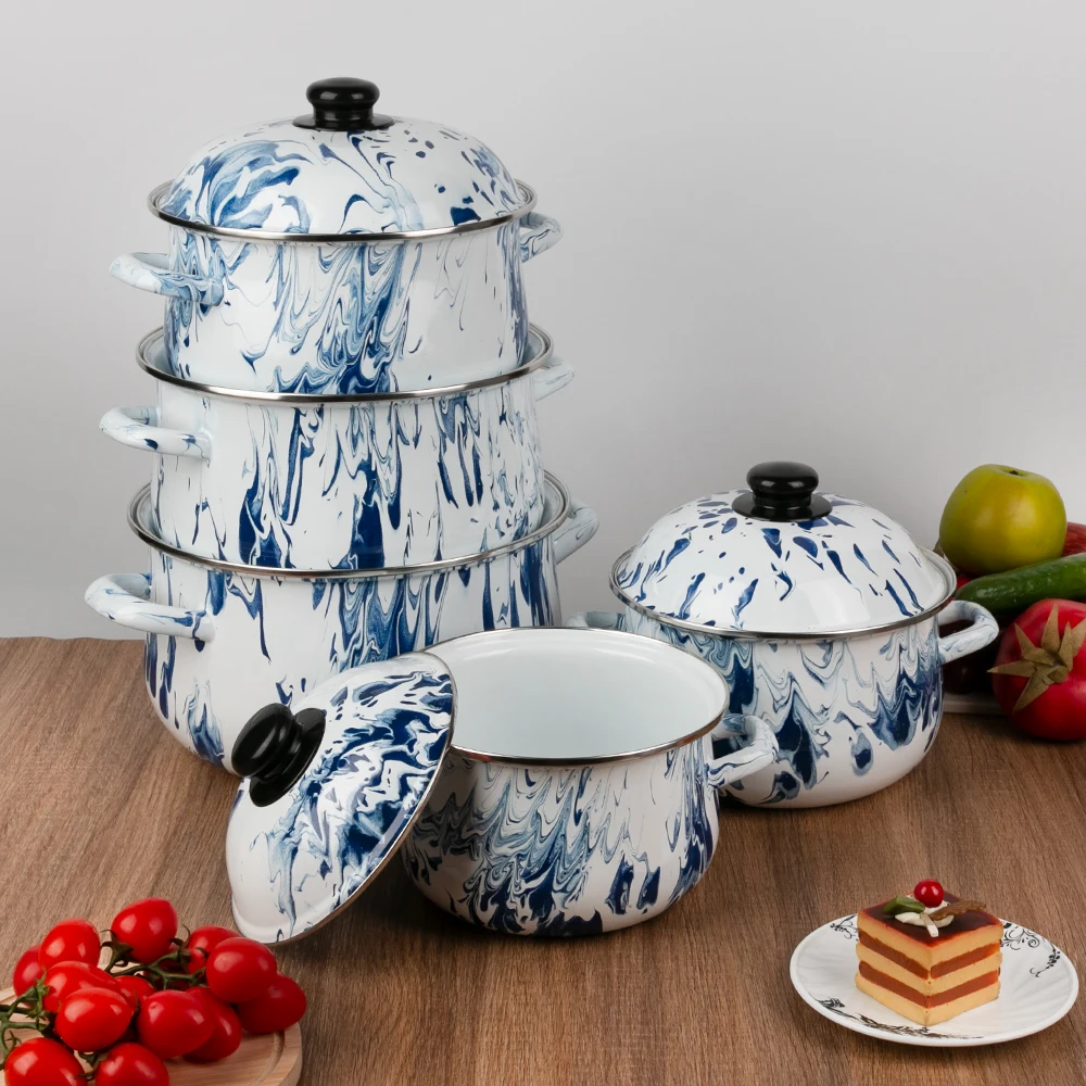 Enamelware Full Decal Fashion Design ice flowers enamel Casserole set cast iron enamel cookware pot