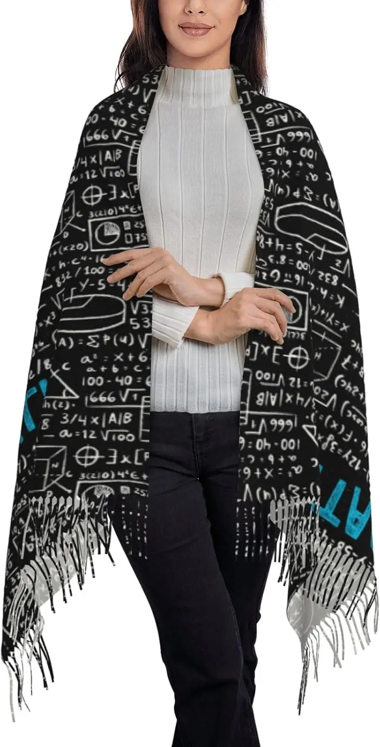 Math Print Sjaal voor Dames Dames Kasjmier Gevoel Kwastje Sjaal en Sjaal Wraps Zachte Deken Sjaals voor Avondjurken Winter