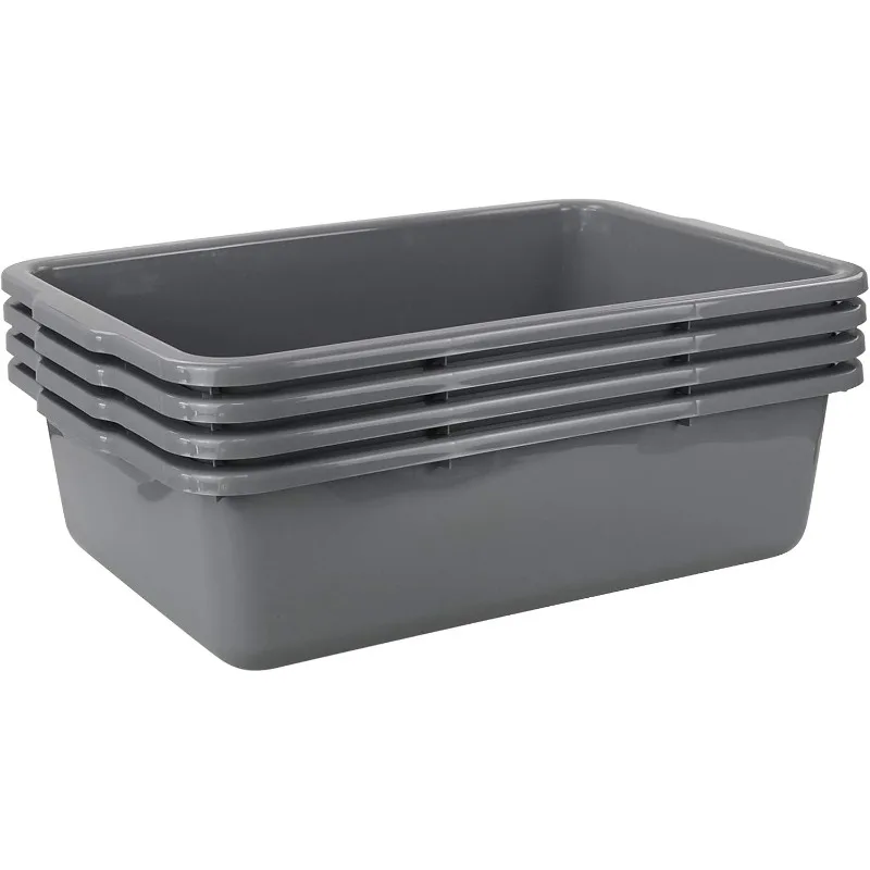 

4-Pack Large Bus Tubs, Commercial Tote Box, Plastic Bus Box, 32 L, Grey