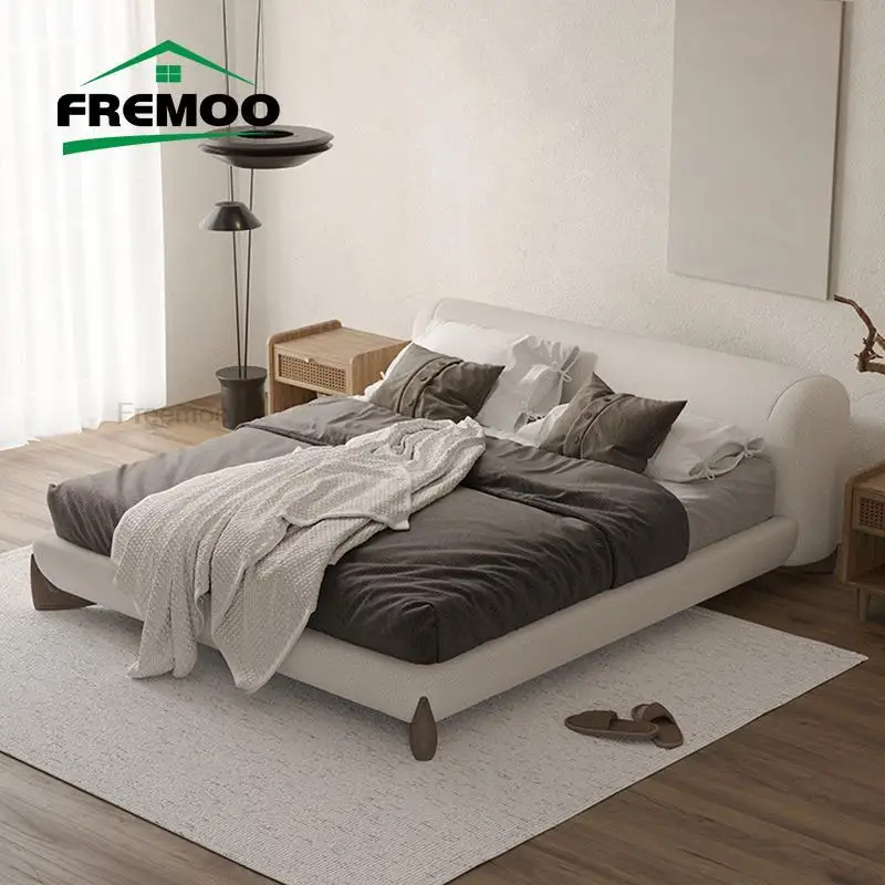 

Italian Bedroom Bed Modern Design Simple Queen /King Size Bed Frame Home Furniture Wood White Teddy Fleece Double Bed