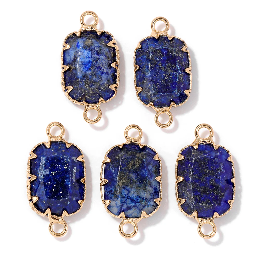 2 uds Natural azul lapislázuli piedra gema colgante conector encanto para DIY mujer hombres joyería hacer accesorios al por mayor